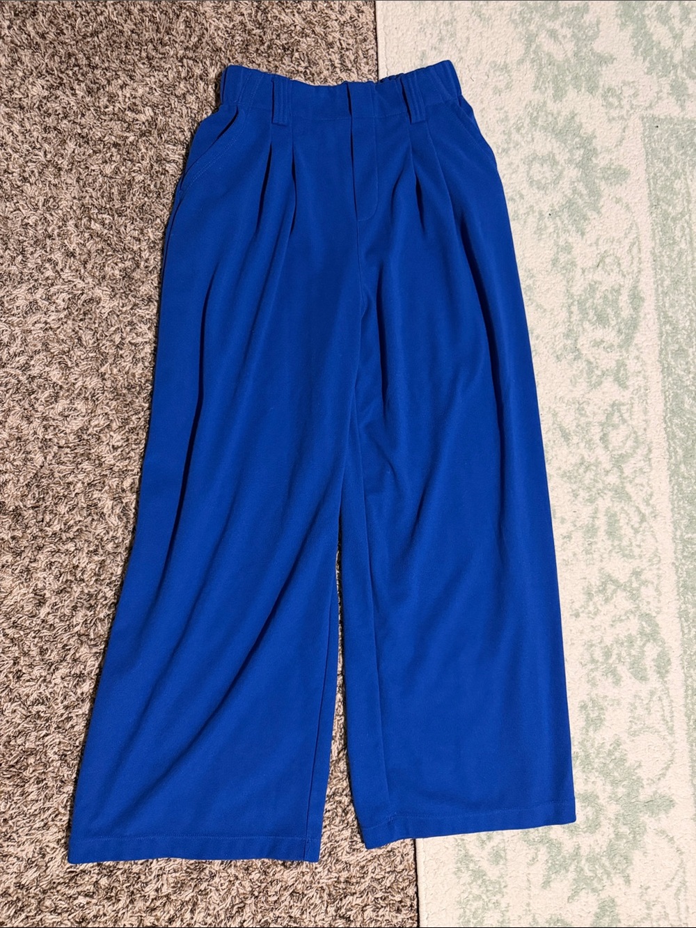 HALARA Cobalt Blue High-Waist Waffle Knit Wide Leg Pants